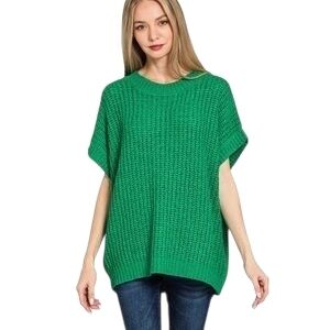 New Zenana Womens Cable Green Sweater Size S M L XL Drop Shoulder